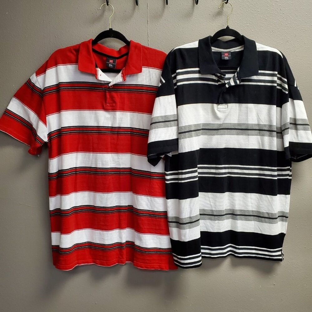 DTEK Jeans Polo Shirt Mens 2XL Striped Short Sleeve Casual Set of 2